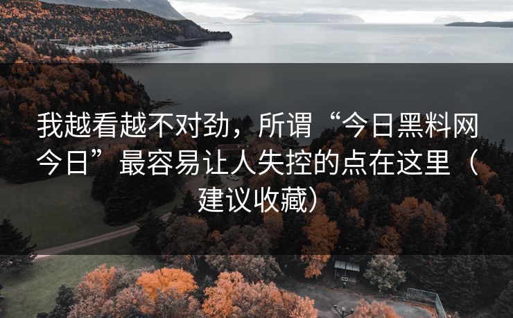 我越看越不对劲,所谓“今日黑料网今日”最容易让人失控的点在这里(建议收藏)